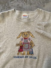 Vintage Hanes Sweatshirt Womens M Gray Grandmas Are Special Bunny Easter 90s