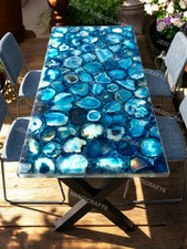Blau Achat Esstischplatte Luxus Edelstein Tisch Epoxid Fluss Stein Dekor