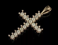 Catena ciondolo croce fantasia diamante taglio tondo simulato placcato oro giallo 14 kt