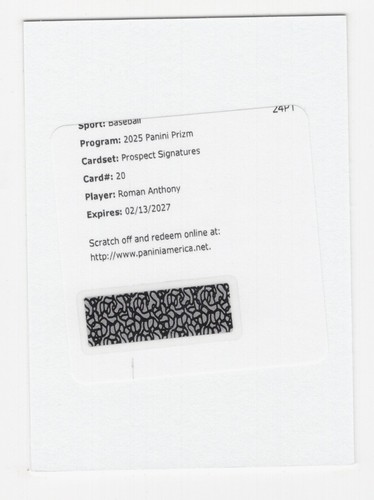2025 PRIZM BASEBALL PROSPECT SIGNATURE ROMAN ANTHONY RED SOX REDEMPTION CARD