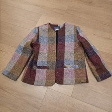VTG 80s Willow Ridge Tweed Plaid Blazer Womens 12 Maroon Mustard Navy Wool Blend