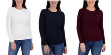 Tommy Hilfiger Women's Long Sleeve Cable Knit Sweater Crew Neck Purple, Navy B99