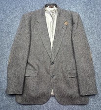 Stafford Blazer Mens 44L Brown Herringbone Wool Tweed Sport Coat Elbow Patch USA