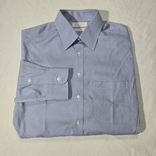 Roundtree Yorke Gold Label Fitted Non-Iron Blue Check Dress Shirt 15.5 34