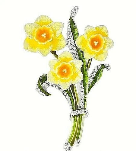 Napier Daffodils Bouquet Yellow Spring Flowers Silver Tone Pin Brooch w Box NEW