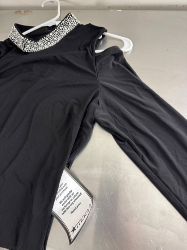 MSK Black Cold Shoulder Top with Rhinestone Collar, Size XL - Picture 10 of 10