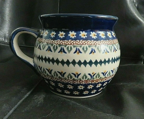 Polish Pottery Bubble Mug 12 oz Floral Peacock Signature UNIKAT