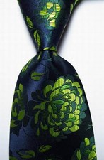 New Classic Floral Dark Blue Green JACQUARD WOVEN Silk Men's Tie Necktie