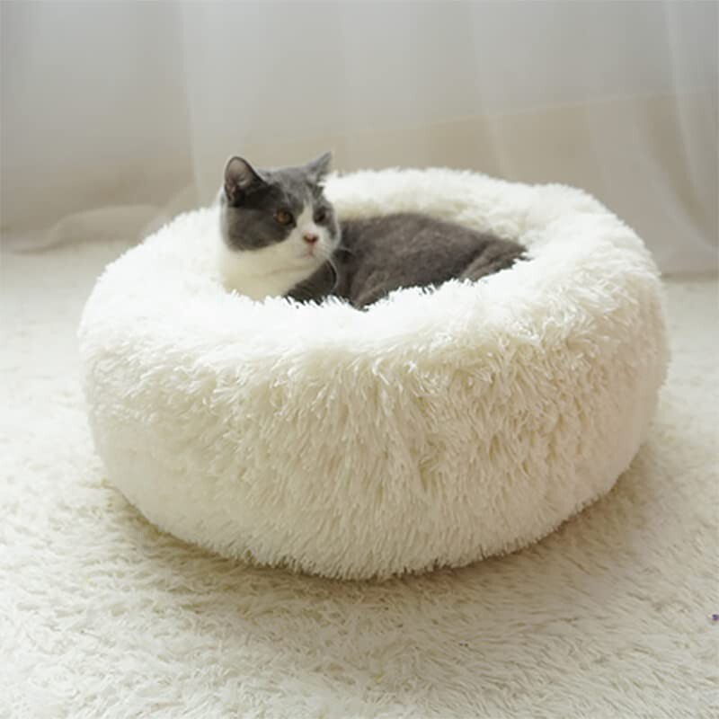 24'' Pure White Round Pet Beds For Puppy Kitty Cats, With Slip