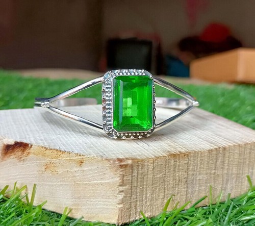Peridot Gemstone Sterling Silver Men's Adjustable Gift For Unique Bangle SV2010 - Picture 2 of 5