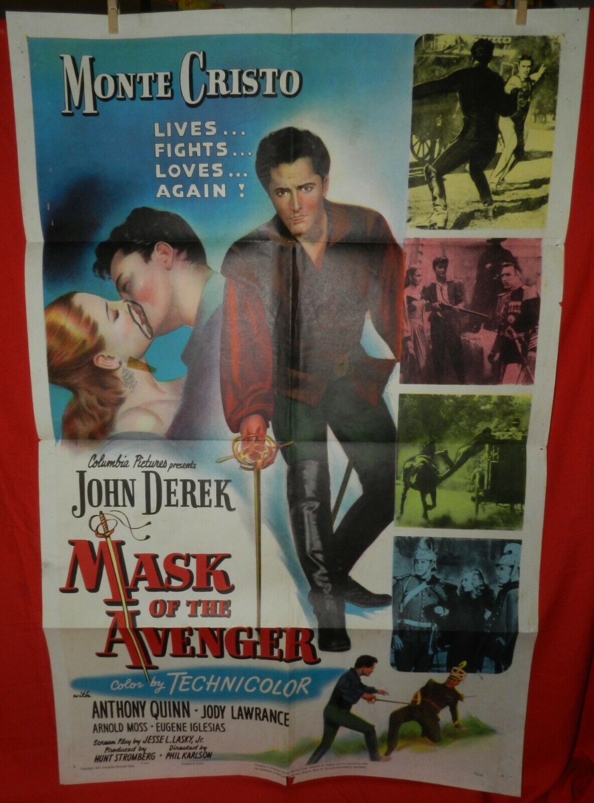 1 Vintage One Sheet Movie Poster for Mask of the Avenger, 1951,