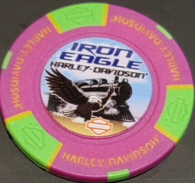IRON EAGLE HD ~ ILLINOIS (Neon Pink/Neon Green Full) Harley Poker Chip (CLOSED)