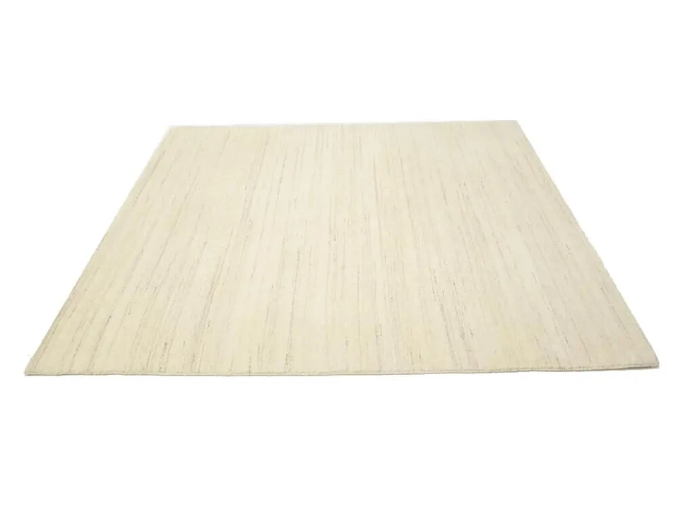 Cream Solid Hand-Loomed 6X6 Gabbeh Wool Square Rug Oriental Home Decor Carpet - Image 4 of 4