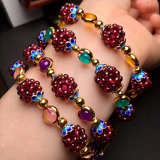 Natural Garnet Gemstone Round Bead Women Healing Reiki Chain Bracelet Xmas Gift