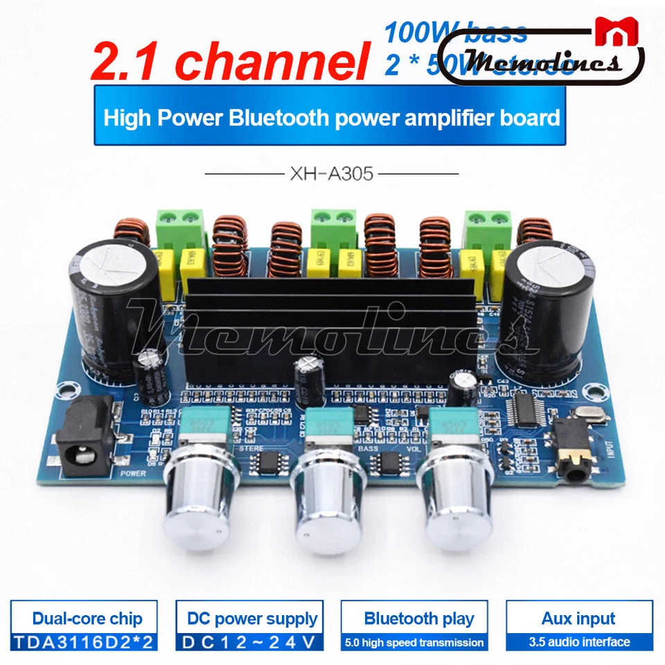 TPA3116D2 Bluetooth 5.0 2.1 Channel 2*50W+100W Digital Power Amplifier Board - Image 4 of 4
