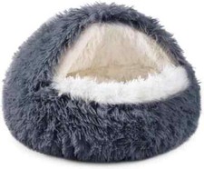 Cat Bed Round Soft Plush Burrowing Cave Hooded Cat Bed Donut for Dogs  Cats fur