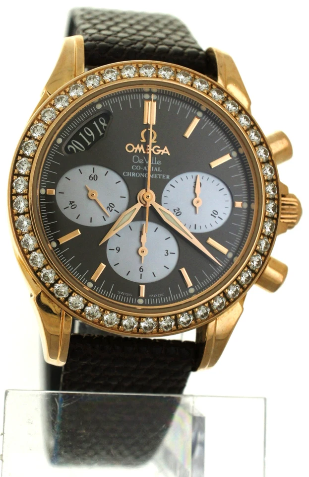 Reloj Omega DeVille Coaxial Oro Rosa 18K Cronógrafo Bisel Diamante 4677.60.37