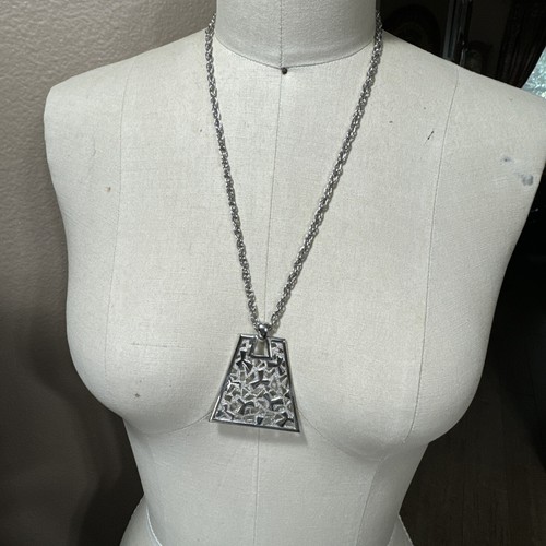 NOS VTG Tacoa 60’s 70’s Silver Tone Abstract Large Statement Medallion Necklace - Picture 5 of 8