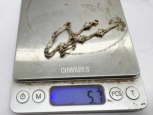 VINTAGE SOLID 9CT GOLD DIAMOND SET FLOWER PRETTY LADIES BRACELET BANGLE - Picture 11 of 11
