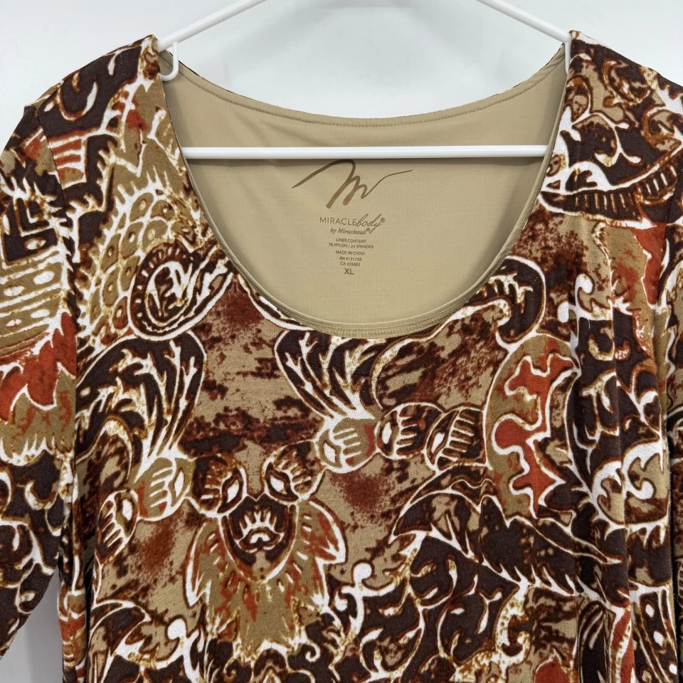 Top Miracle Body by Miraclesuit para mujer XL marrón mangas 3/4 forrado elástico Foto 4 de 4