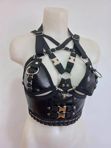 Underbust Elastic Harness with Faux Leather & Detachable Bra – Versatile Design - Picture 3 of 3