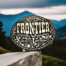 Vintage 1970s FRONTIER Hotel Las Vegas Brass Metal Belt Buckle