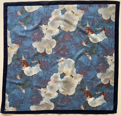 B1A blau Blume Design 30 Zoll quadratisch Vintage Damen Schal für Fenjal mit Krawatte Gestell
