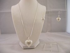 STUNNING Sterling Silver 925 Detailed 3D Heart Pendant Necklace Earring Set
