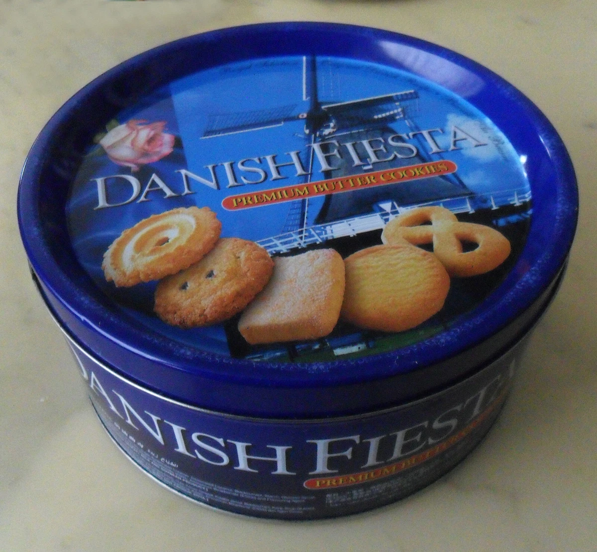 EMPTY Preowned Round Blue TIN BOX Danish Fiesta Premium Butter Cookies Windmill