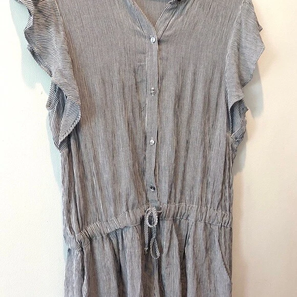 Olivaceous Striped Shorts Drawstring Short Sleeve Ruffled Romper Rayon Wmns M - Imagem 2 de 4