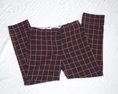 Theory Crop Cuff Pants Burgundy York Plaid Size Wool Blend