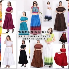 Women's Cotton Gypsy 4 Tier 25 Yard Casual Long Maxi Skirt available 30 Colors
