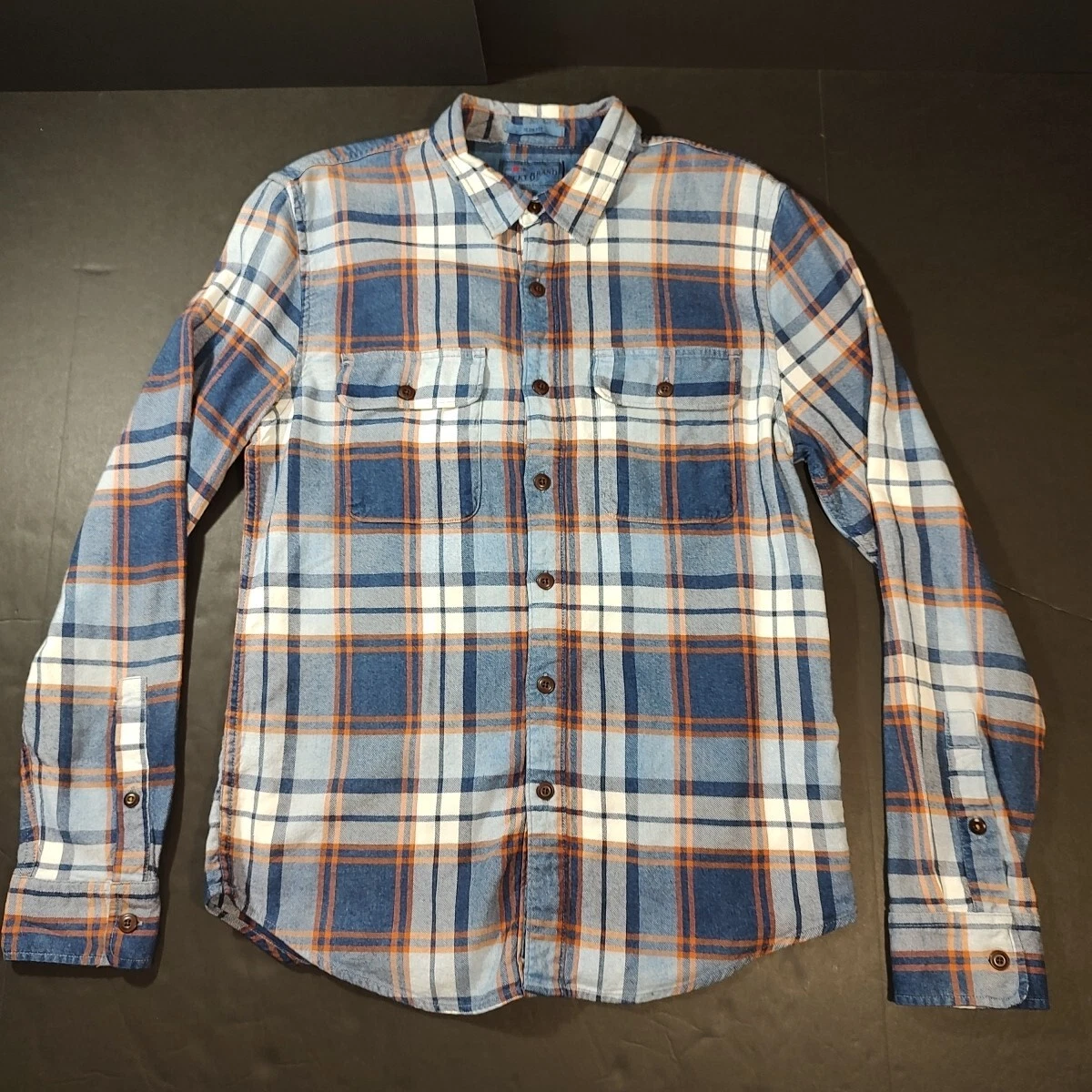 Lucky Brand Blue True Indigo Western Slim Fit Plaid Long Sleeve Shirt Men  Small