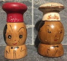Anthropomorphic MCM Vintage VOLCO Wooden Salt Pepper Shakers Japan- AS IS
