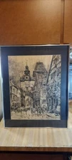 Paul Geissler Germany City Streets Framed Etching Picture,31 x 24!