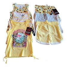 x3 Pink Velvet Girls Shorts Sets-5/6-Daisy-Striped-Solid-Tank Tops-Yellows