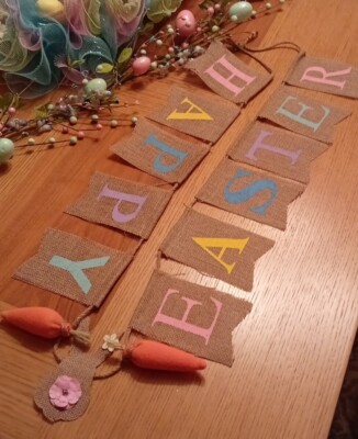 Ostern Hessischer Sackleinen ''''Frohe Ostern'''' Jagd mit Karotten Hängedekoration