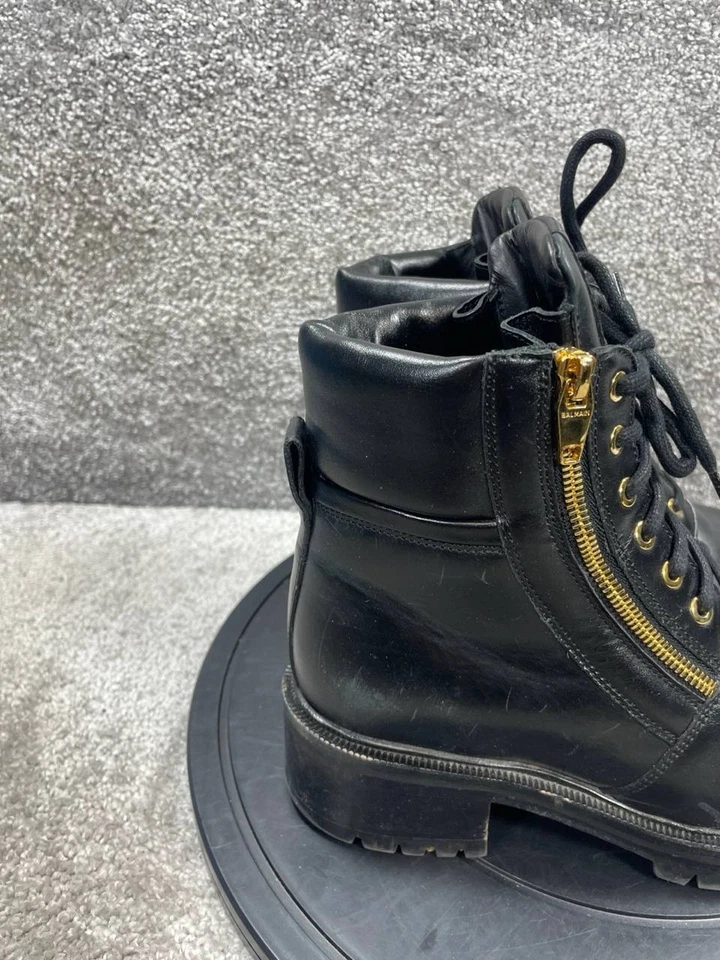 Balmain 靴子女式 41 码 Eu 10 Us 陆军游骑兵黑色皮革拉链前战斗 — 第 3/4 张图片