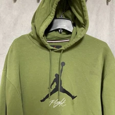 Nike Air Jordan Hoodie L Green Flight Jumpman Fleece Sweatshirt Pullover Active