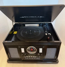 VICTROLA Retro Vinyl, CD, and Cassette Player with Radio & Remote - Tested Works