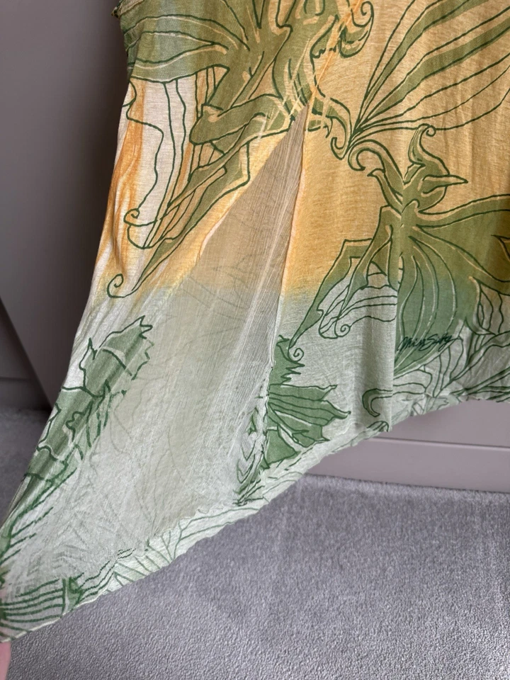 Miss Sixty Sheer Mesh Print Asymmetric Top S Y2K Fairycore Boho Graphic Tee - Image 3 of 4