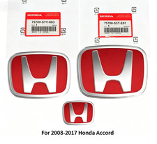3pcs Red Front Rear Grille Emblem Fit For 2008-2017 Honda Accord Sedan 4dr Jdm 3pcs Red Front Rear Grille Emblem Fit For 2008-2017 Honda Accord Sedan 4dr Jdm