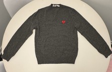PLAY COMME des GARCONS Heart Patch V-Neck Knit Size: M - Heather Gray AZ-N002.