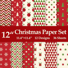 12" Christmas Pattern Paper  Sticker Kit Red Scrapbook Premium Specialty Paper