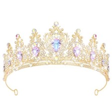 Queen Crown Rhinestone Wedding Crowns and Tiaras for Women Gold Light Purple-A