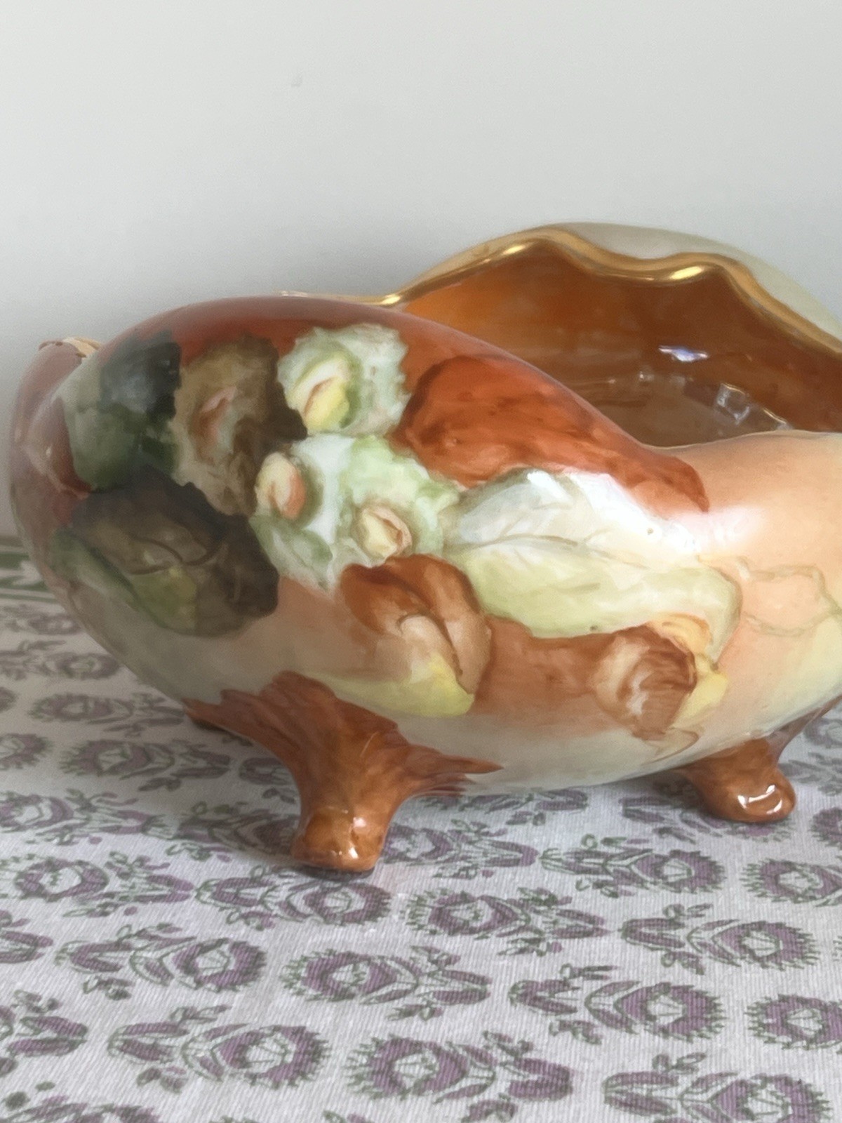 Antique Austrian Hand Painted Porcelain Floral Oval Bowl Art Nouveau