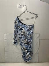 New Mode Blue Floral Asymmetrical Mini Dress Women’s Size L