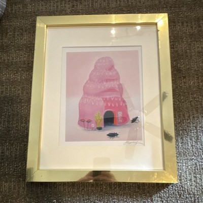 Unknown artist. Signed surreal art, pink framed