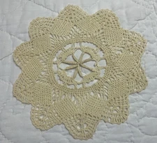 Vintage Crocheted Lace Doily, Round, Small, Flower Design, Cream