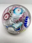 Vintage Murano Italy Art Glass Paperweight White Latticino & Millefiori Scramble